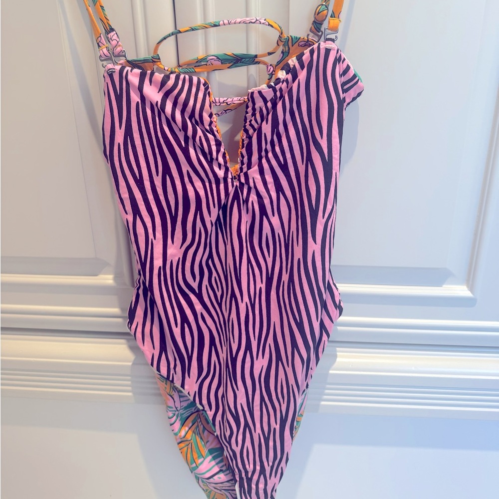 Maaji Zen Jungle Soleil One Piece Reversible Swimsuit Tiger Womens Med
